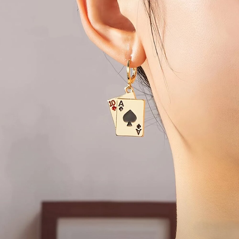 NEW Gambit 18K Gold Plated Playing Cards Drop Earrings Poker Vegas Gambling